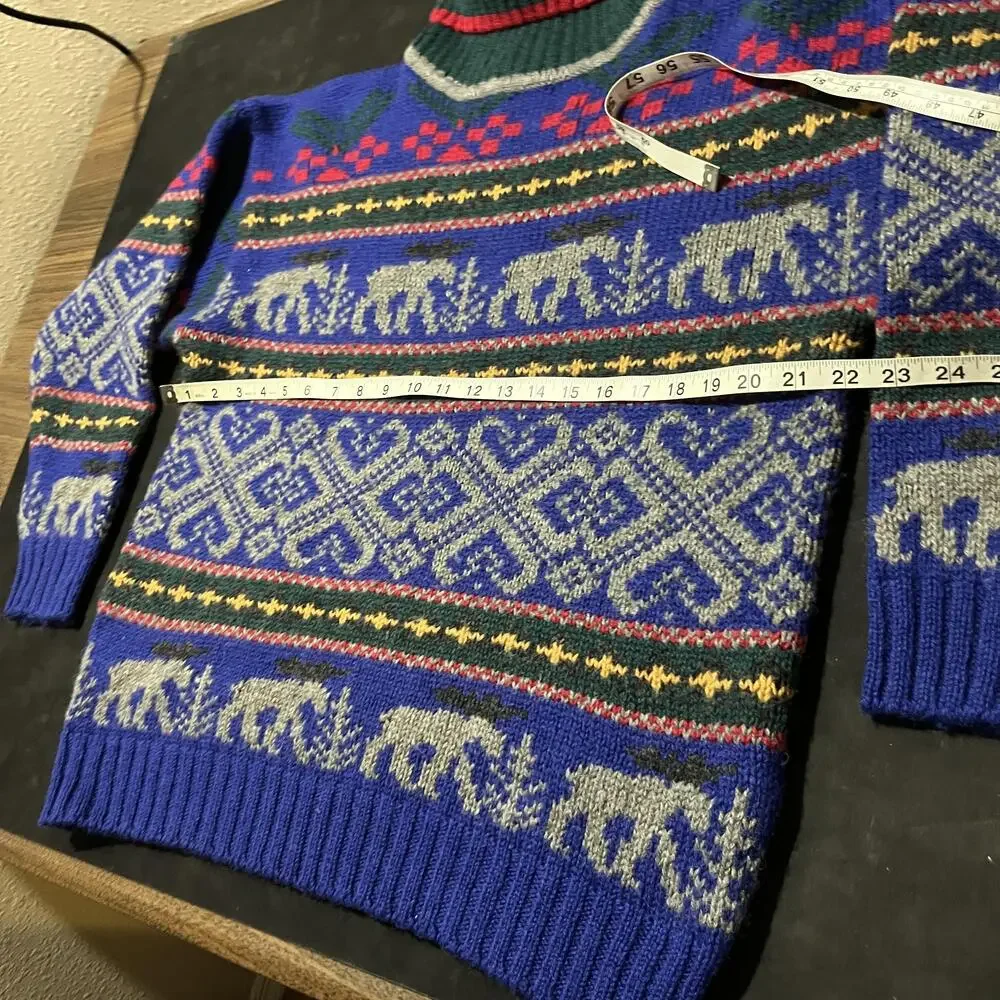 Vintage Eddie Bauer Moose Sweater Knit Wool Turtleneck Fair Isle 90s Lopapeysa